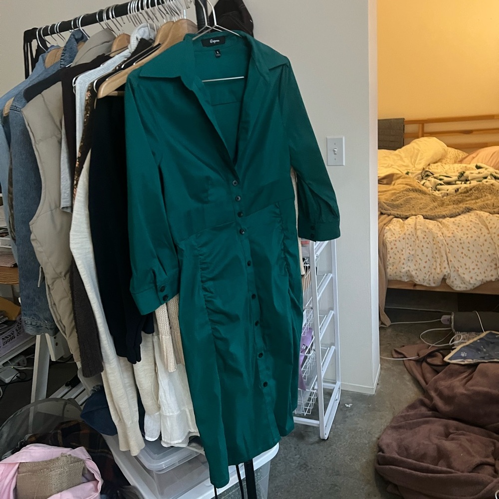 Elegant Green Button-Down Dress from Express
